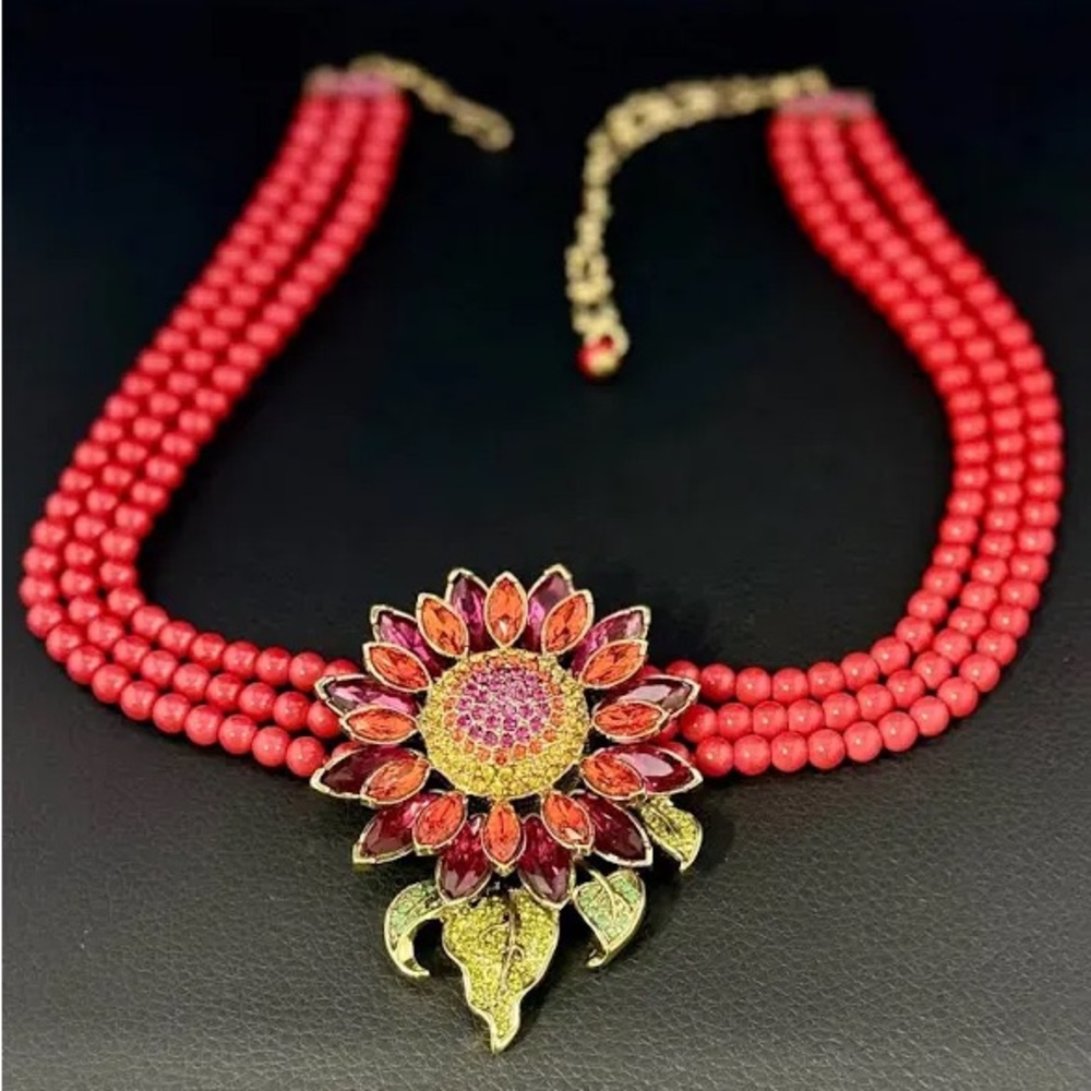 Divine Daisy Red and Gold Heidi Daus Floral Necklace